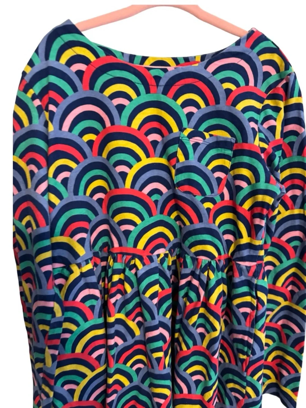 Mini Boden Girls Rainbow Long Sleeve Cotton Dress Size 9-10 Multi Color  Pocket